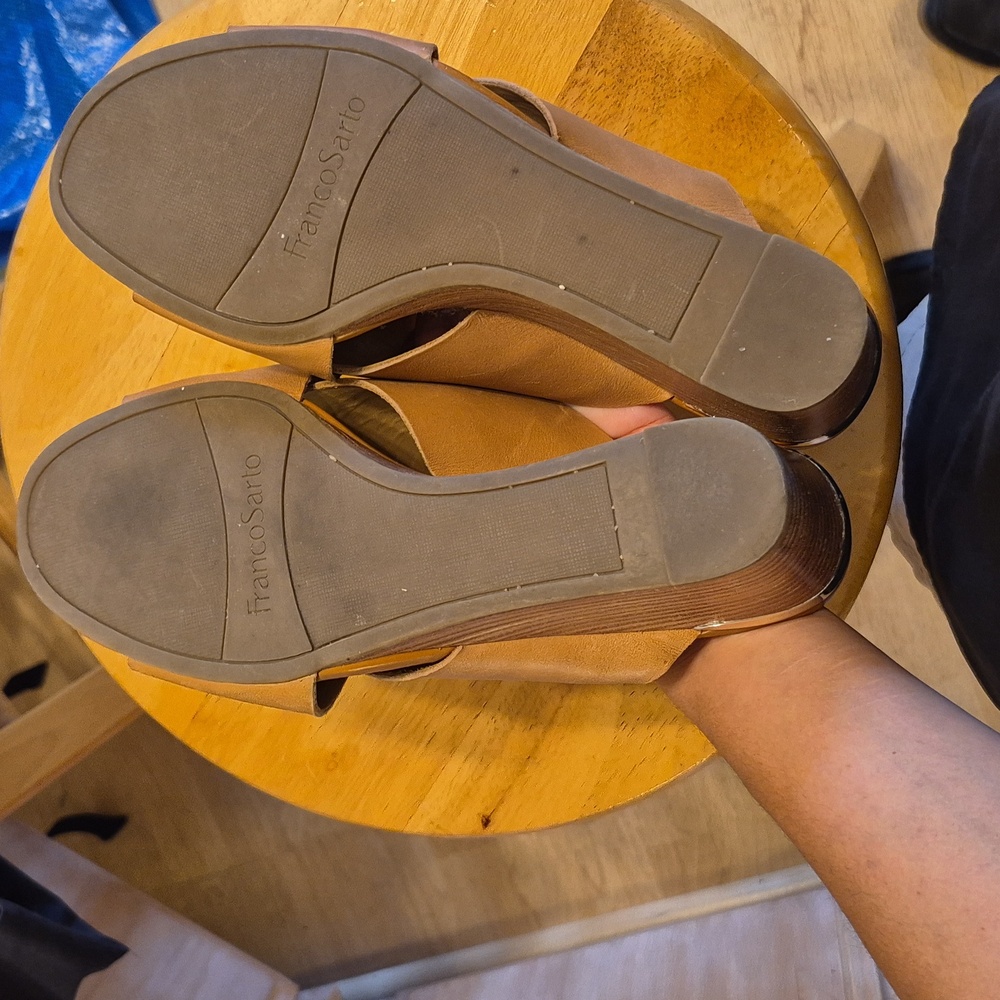 Franco Sarto Light Brown Leather Thick Strap Wedges - Picture 5 of 11